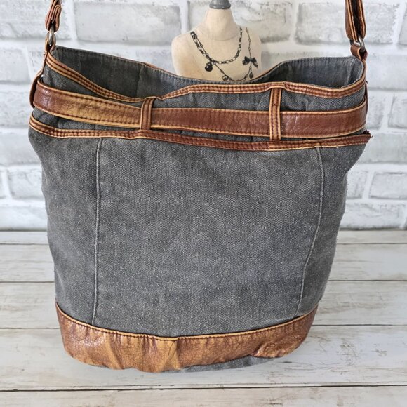 Vintage Mad Love Y2K Bag Tropical Canvas Leather Boho Distressed Grunge Purse - Picture 2 of 11